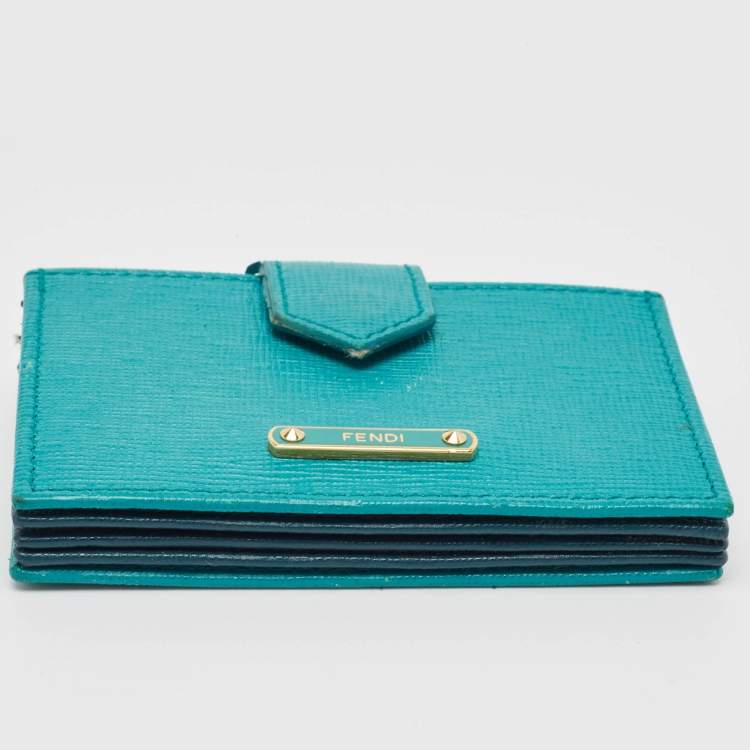 Pre Owned Fendi Green/Teal Leather Elite Accordion Card Holder