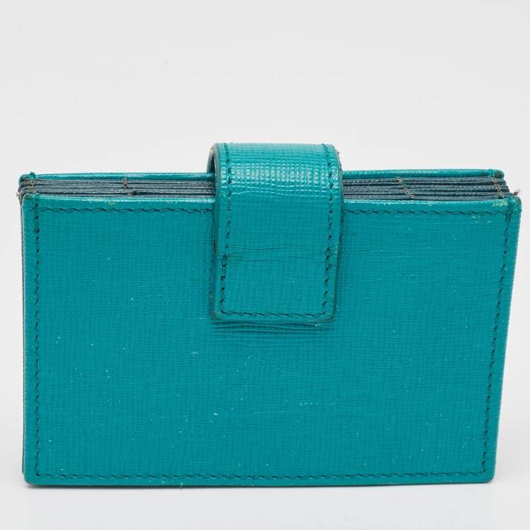 Pre Owned Fendi Green/Teal Leather Elite Accordion Card Holder