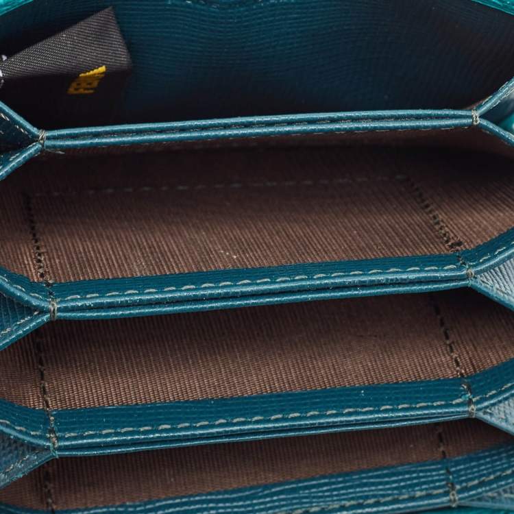 Pre Owned Fendi Green/Teal Leather Elite Accordion Card Holder