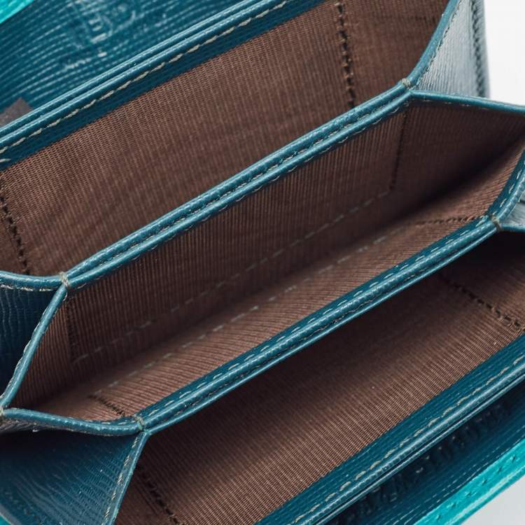 Pre Owned Fendi Green/Teal Leather Elite Accordion Card Holder
