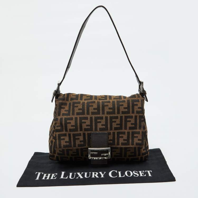 Pre Owned Fendi Tobacco Zucca Canvas and Leather Mama Baguette Bag