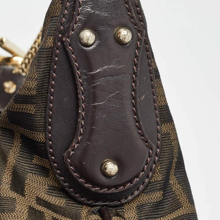 Pre Owned Fendi Tobacco Zucca Canvas and Leather Small Chef Chain Link Hobo