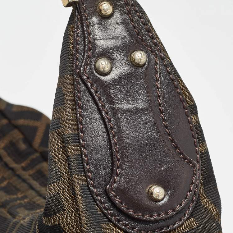 Pre Owned Fendi Tobacco Zucca Canvas and Leather Small Chef Chain Link Hobo