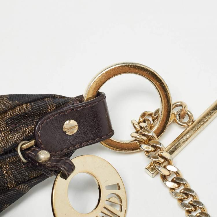 Pre Owned Fendi Tobacco Zucca Canvas and Leather Small Chef Chain Link Hobo