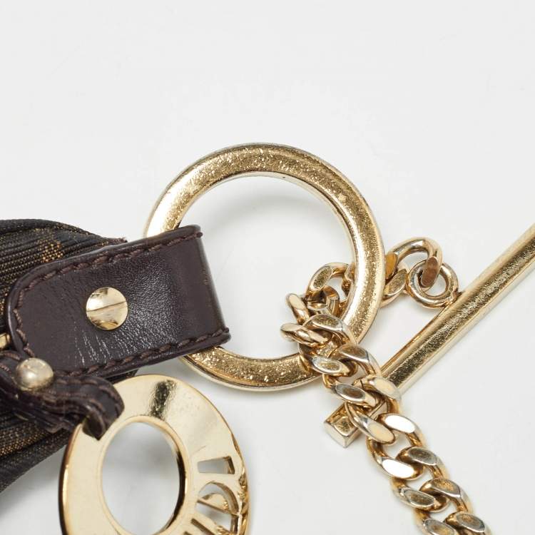 Pre Owned Fendi Tobacco Zucca Canvas and Leather Small Chef Chain Link Hobo