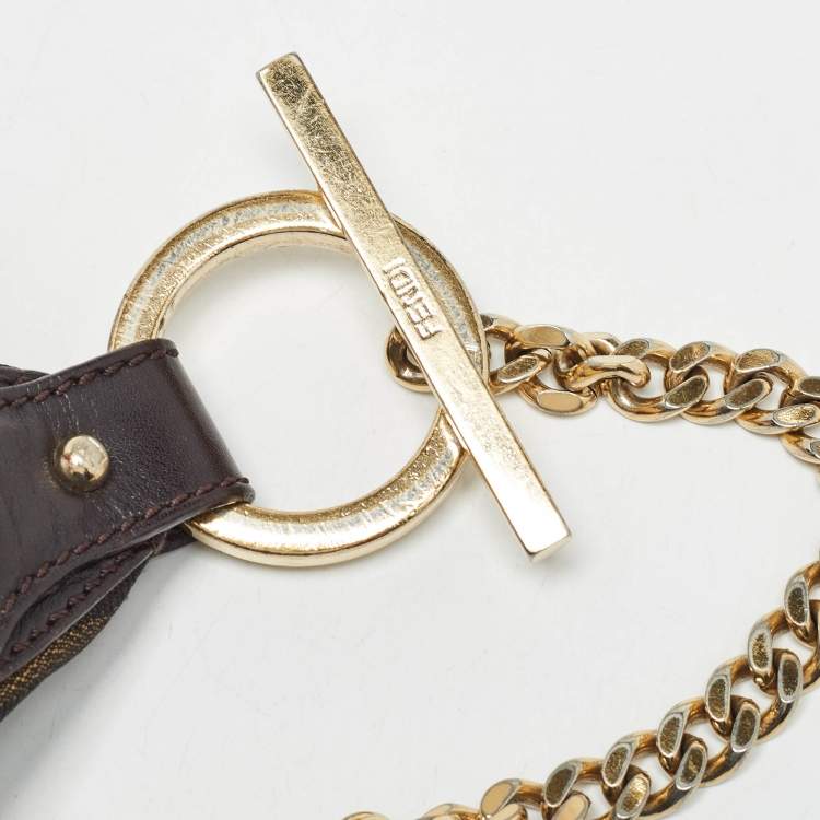 Pre Owned Fendi Tobacco Zucca Canvas and Leather Small Chef Chain Link Hobo