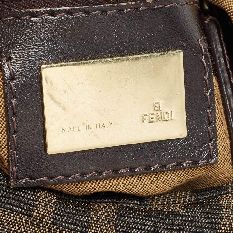 Pre Owned Fendi Tobacco Zucca Canvas and Leather Small Chef Chain Link Hobo