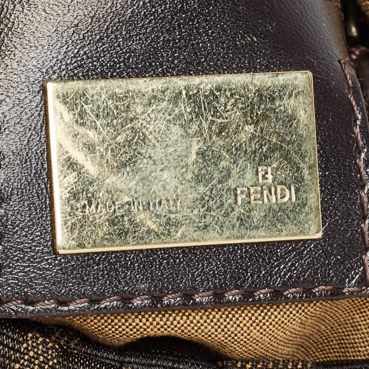 Pre Owned Fendi Tobacco Zucca Canvas and Leather Small Chef Chain Link Hobo