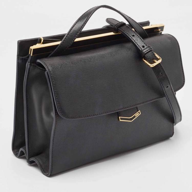 Pre Owned Fendi Black Leather Small Demi Jour Top Handle Bag