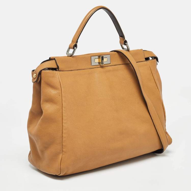 Pre Owned Fendi Tan Leather Large Peekaboo Top Handle Bag