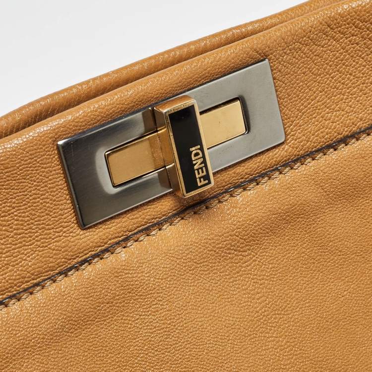 Pre Owned Fendi Tan Leather Large Peekaboo Top Handle Bag