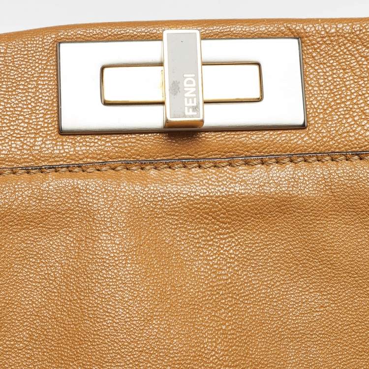Pre Owned Fendi Tan Leather Large Peekaboo Top Handle Bag