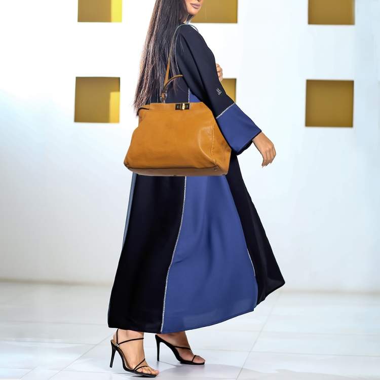 Pre Owned Fendi Tan Leather Large Peekaboo Top Handle Bag
