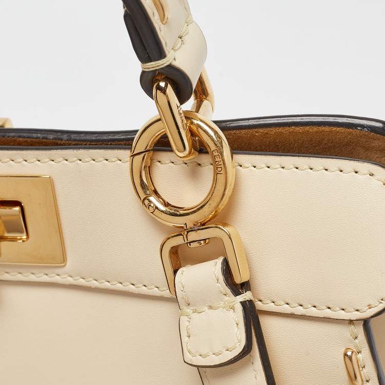 Pre Owned Fendi Light Beige Leather Small Peekaboo ISeeU Top Handle Bag