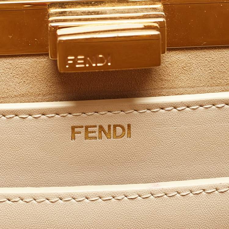 Pre Owned Fendi Light Beige Leather Small Peekaboo ISeeU Top Handle Bag