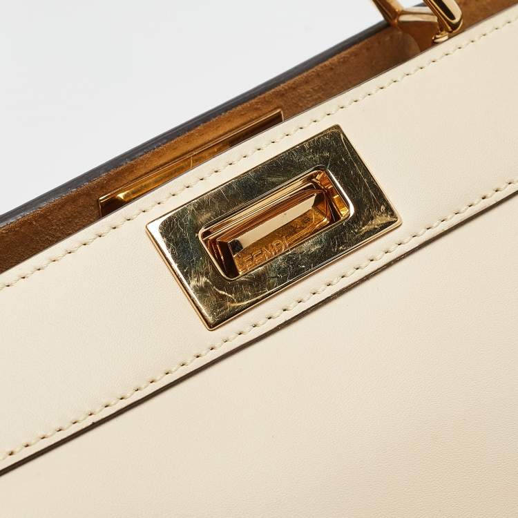 Pre Owned Fendi Light Beige Leather Small Peekaboo ISeeU Top Handle Bag