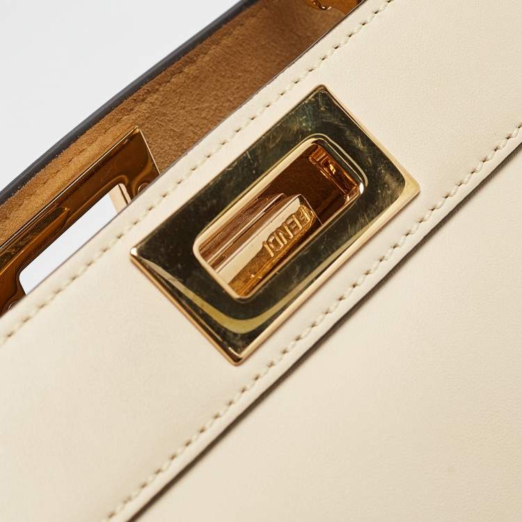 Pre Owned Fendi Light Beige Leather Small Peekaboo ISeeU Top Handle Bag