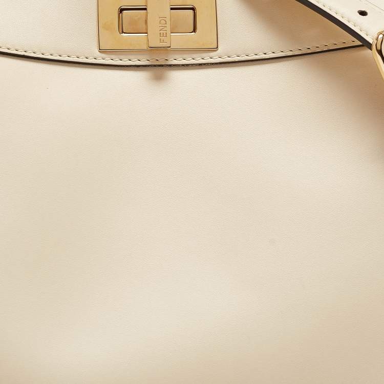 Pre Owned Fendi Light Beige Leather Small Peekaboo ISeeU Top Handle Bag
