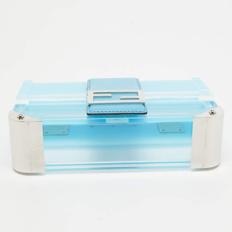Pre Owned Fendi Ombre Blue Plexiglass and Leather Mini Trunk Baguette 