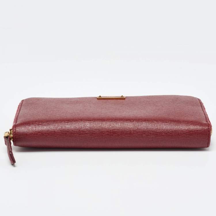 Pre Owned Fendi Red Leather Elite Zip Around Wallet