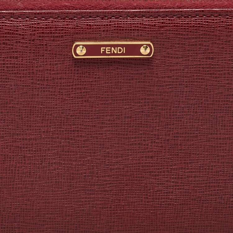 Pre Owned Fendi Red Leather Elite Zip Around Wallet