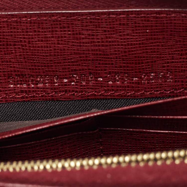 Pre Owned Fendi Red Leather Elite Zip Around Wallet