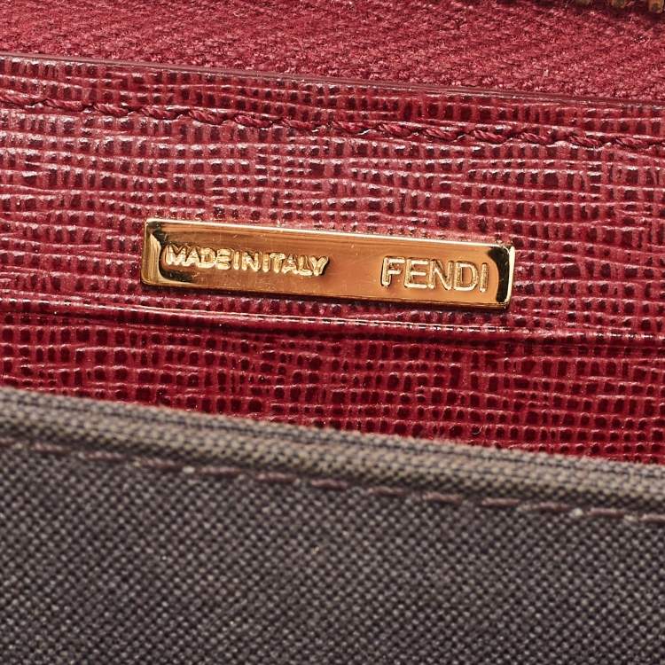 Pre Owned Fendi Red Leather Elite Zip Around Wallet