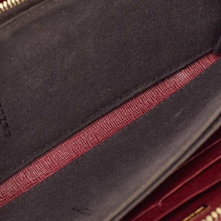 Pre Owned Fendi Red Leather Elite Zip Around Wallet