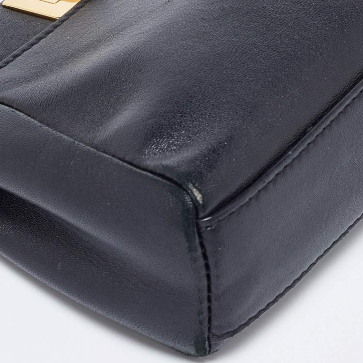 Pre Owned Fendi Black Leather Micro Peekaboo Top Handle Bag