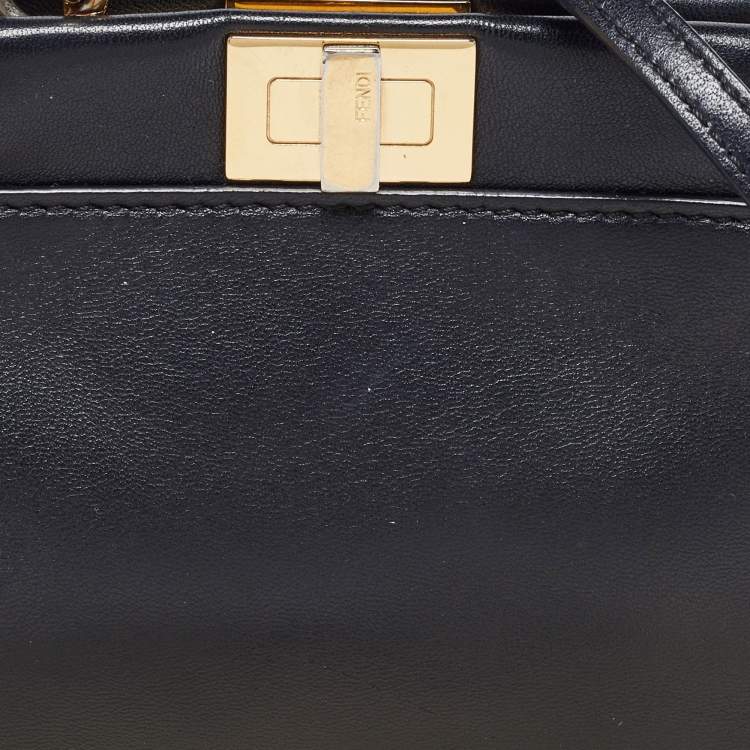 Pre Owned Fendi Black Leather Micro Peekaboo Top Handle Bag