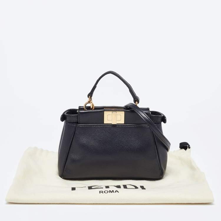 Pre Owned Fendi Black Leather Micro Peekaboo Top Handle Bag