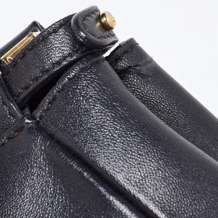 Pre Owned Fendi Black Leather Micro Peekaboo Top Handle Bag
