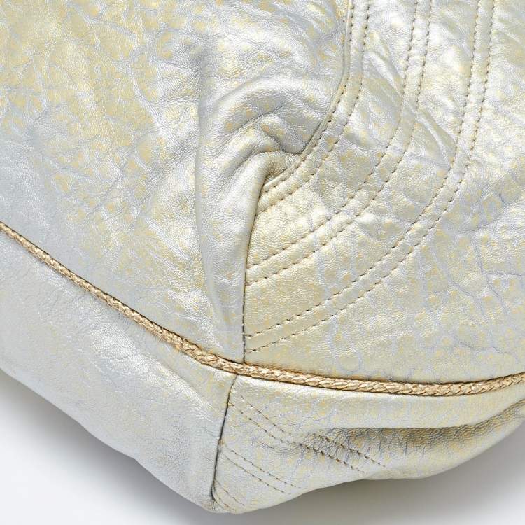 Pre Owned Fendi Metallic Gold Textured Leather Spy Hobo