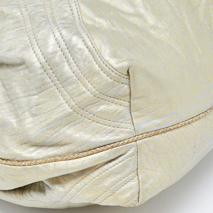 Pre Owned Fendi Metallic Gold Textured Leather Spy Hobo