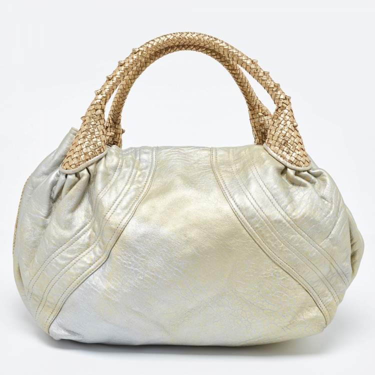 Pre Owned Fendi Metallic Gold Textured Leather Spy Hobo