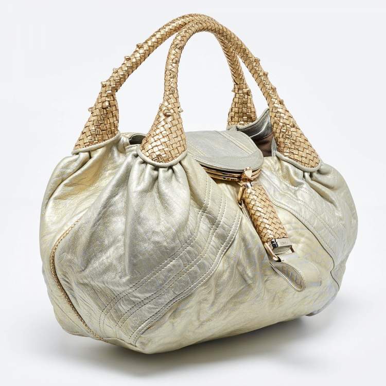 Pre Owned Fendi Metallic Gold Textured Leather Spy Hobo