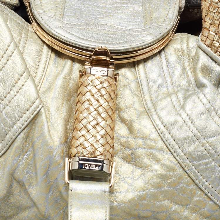 Pre Owned Fendi Metallic Gold Textured Leather Spy Hobo