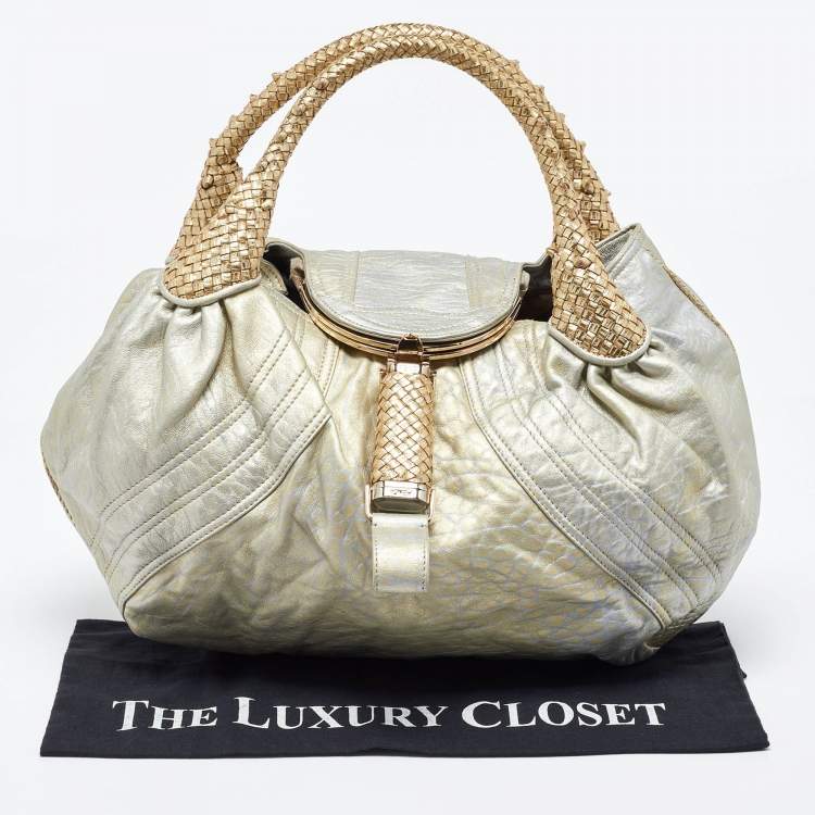 Pre Owned Fendi Metallic Gold Textured Leather Spy Hobo