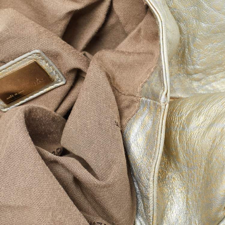 Pre Owned Fendi Metallic Gold Textured Leather Spy Hobo