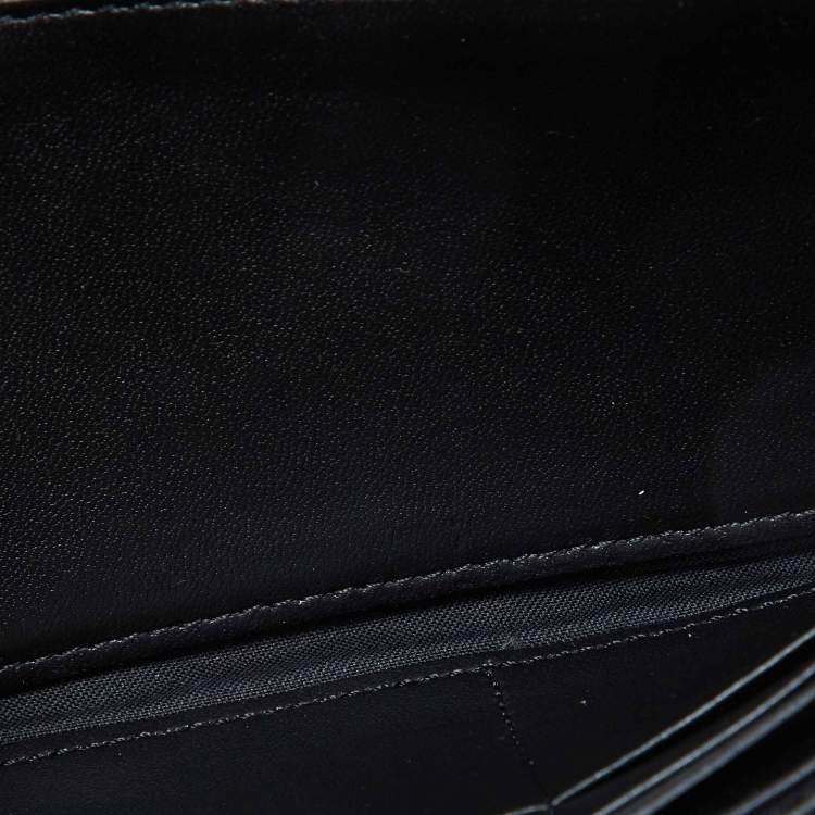 Pre Owned Fendi Black Zucca Embossed Leather Baguette Wallet on Chain