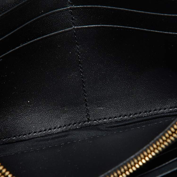 Pre Owned Fendi Black Zucca Embossed Leather Baguette Wallet on Chain