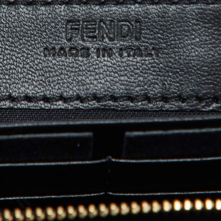 Pre Owned Fendi Black Zucca Embossed Leather Baguette Wallet on Chain