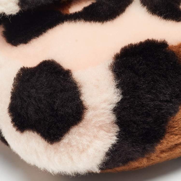 Pre Owned Fendi Multicolor Leopard Print Shearling and Leather Large Baguette Bag