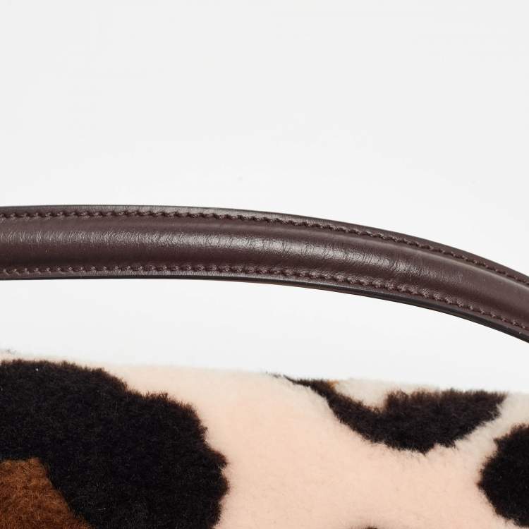 Pre Owned Fendi Multicolor Leopard Print Shearling and Leather Large Baguette Bag