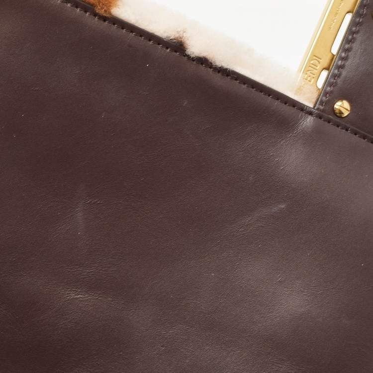 Pre Owned Fendi Multicolor Leopard Print Shearling and Leather Large Baguette Bag