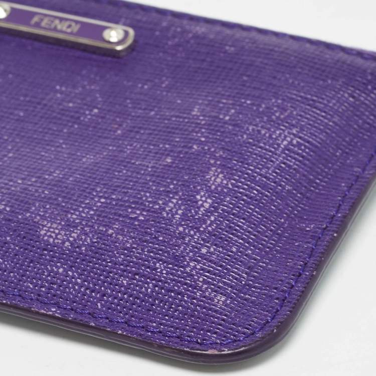 Pre Owned Fendi Purple/Grey Leather Zip Coin Pouch