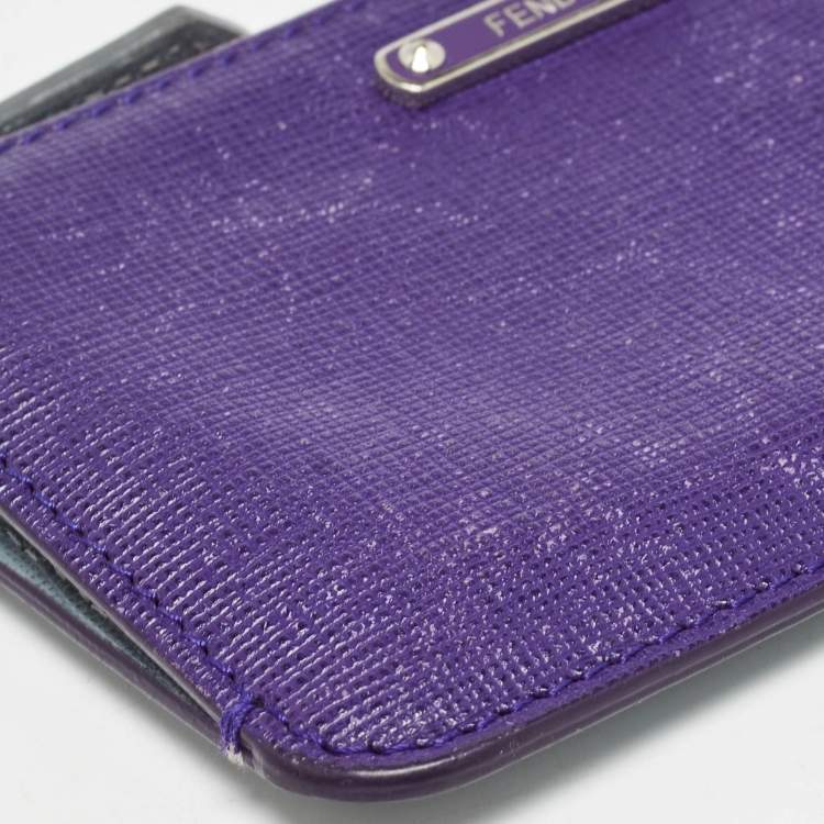 Pre Owned Fendi Purple/Grey Leather Zip Coin Pouch