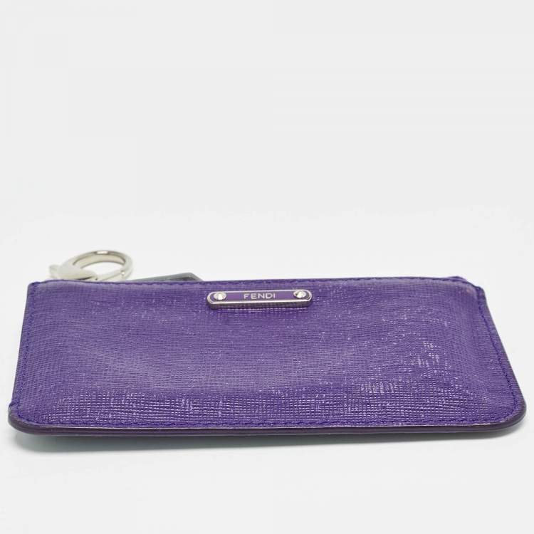 Pre Owned Fendi Purple/Grey Leather Zip Coin Pouch