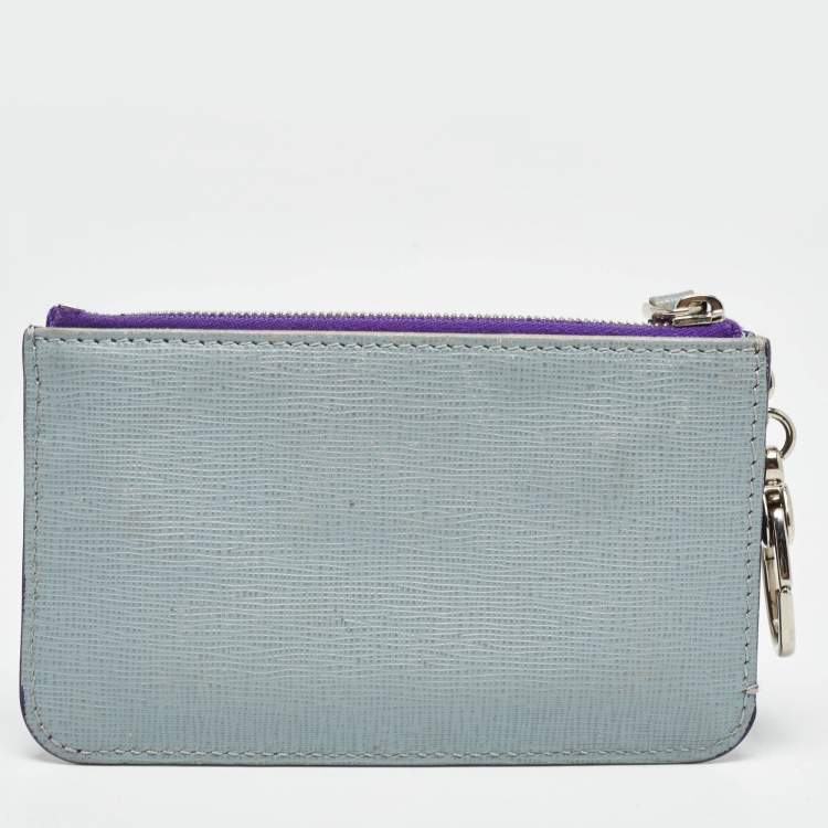 Pre Owned Fendi Purple/Grey Leather Zip Coin Pouch