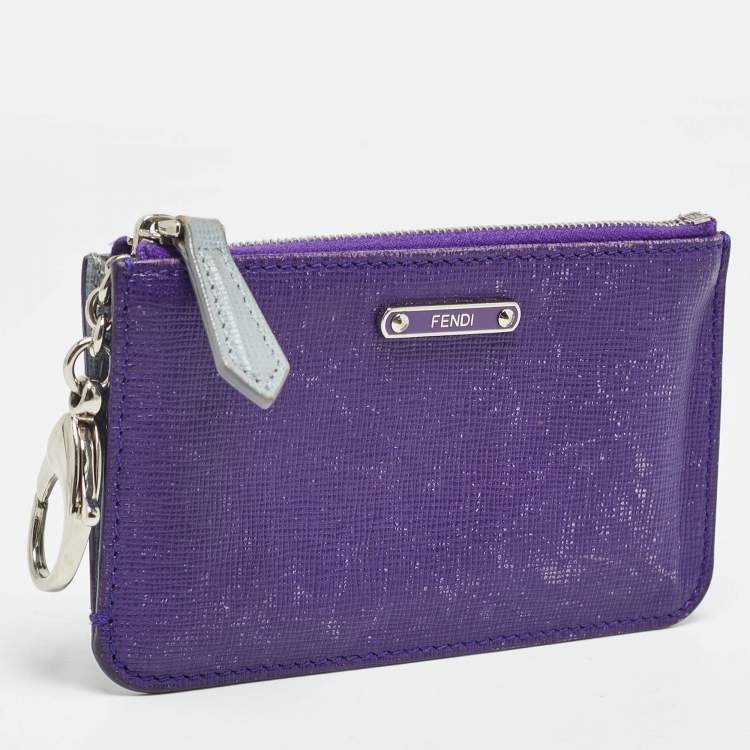 Pre Owned Fendi Purple/Grey Leather Zip Coin Pouch